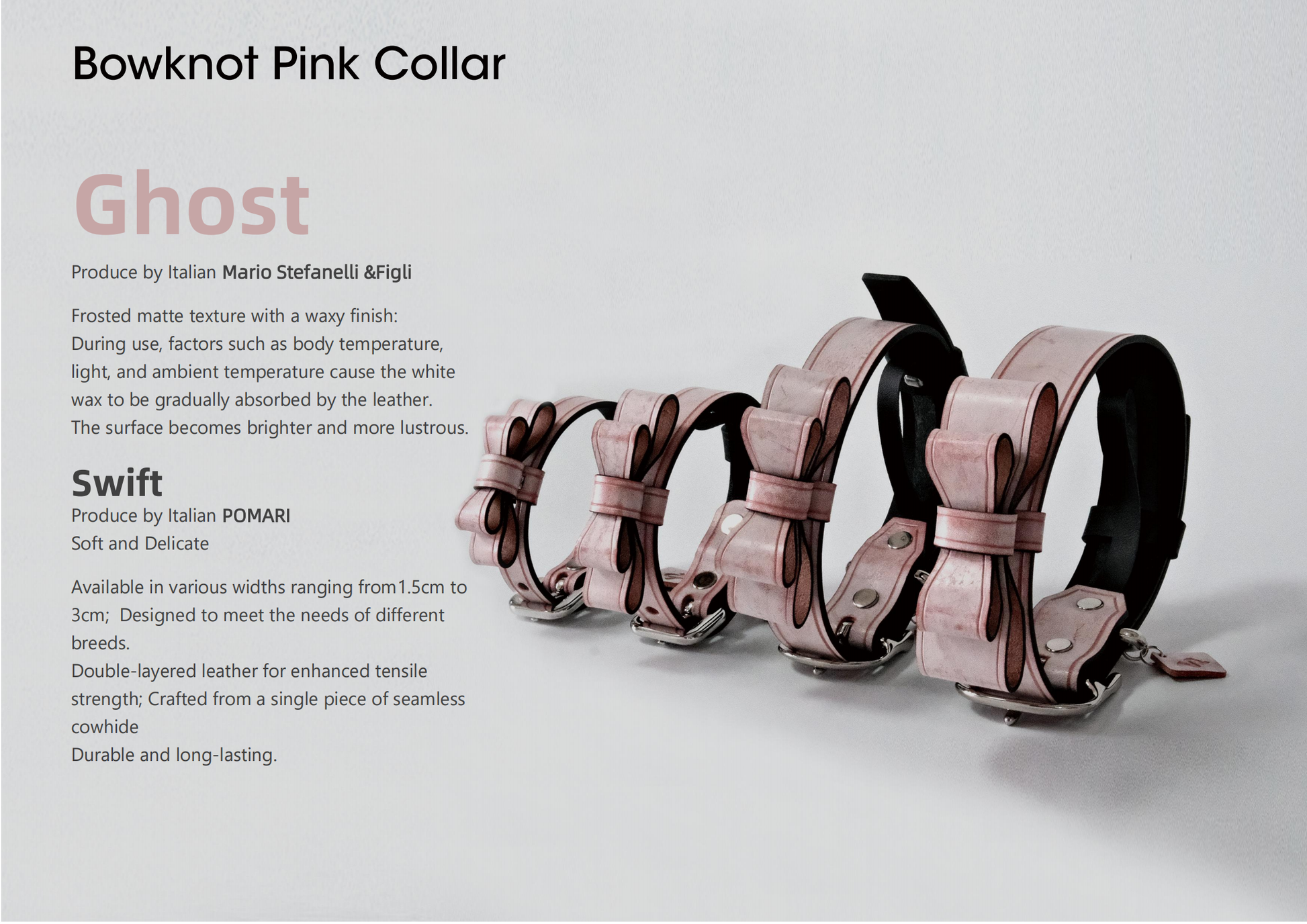 Black Pink leather dog collars with a bowtie design, featuring Italian handmade craftsmanship. Perfect as a personalized dog collar, designer dog collars, puppy collars, cool dog collars, cute dog collars, leather dog collars, and cat collar for stylish pets.