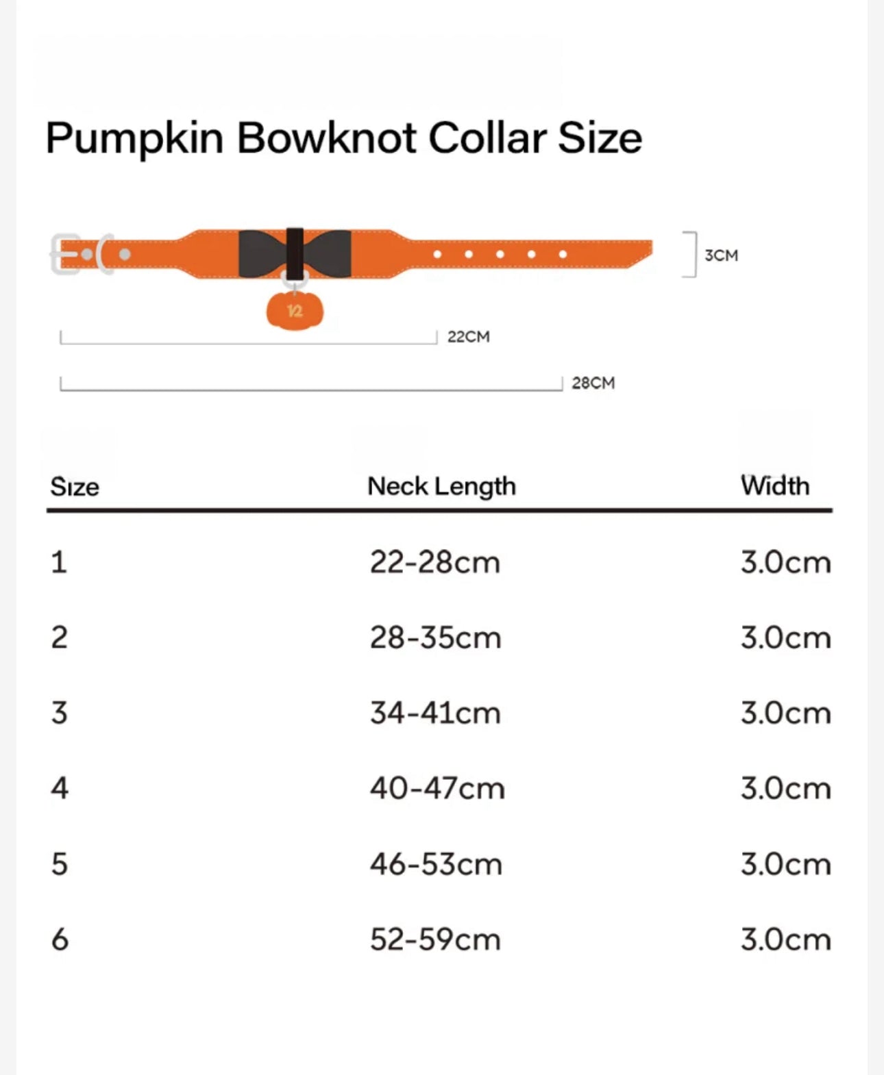 size chart custom dog collars