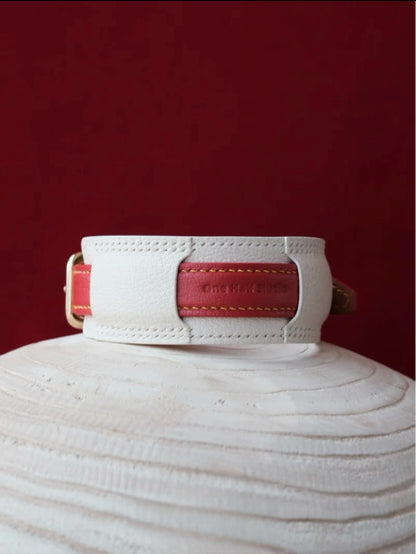 Luxury handmade customized leather dog collars in hermes leather, featuring a designer style for small to large dogs