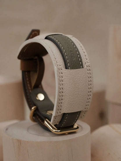 Luxury handmade customized dog collar in hermes leather, featuring a designer style for small to large dogs